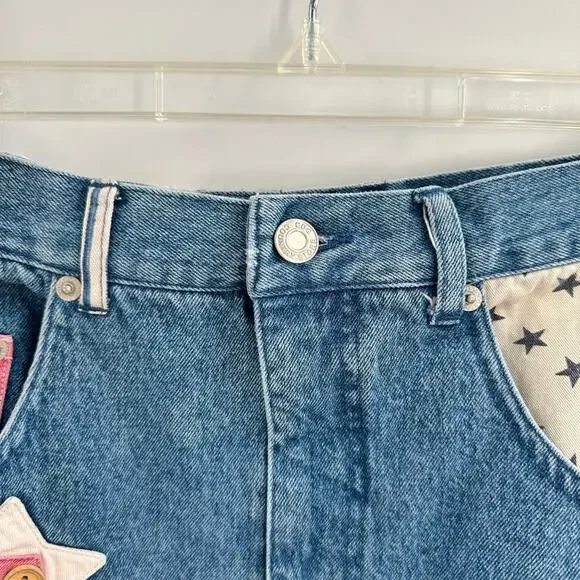Vintage Denim Patchwork 100% Cotton Skirt Size 6 Cottagecore Patriotic Style - Picture 4 of 9